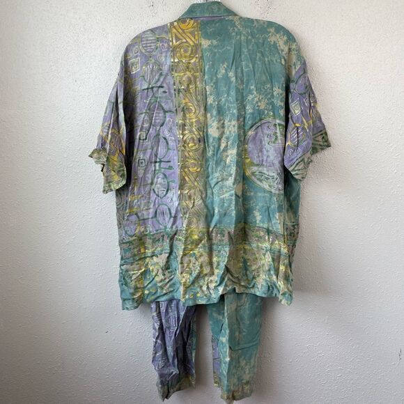 SPA Hawaiian Matching 2-Piece Rayon Button Down Shirt & Cropped Pants Size M EUC - Picture 3 of 8